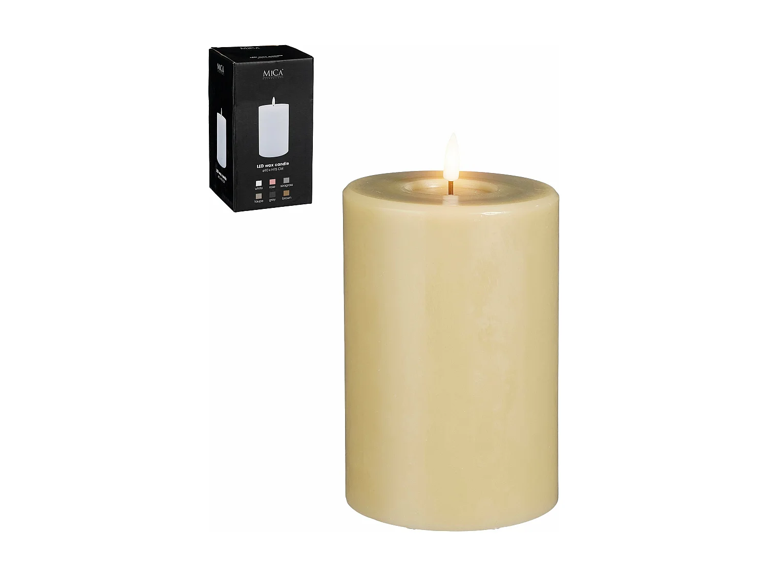 Bougie LED en cire - 15 x 10 - Blanc chaud, Taupe -