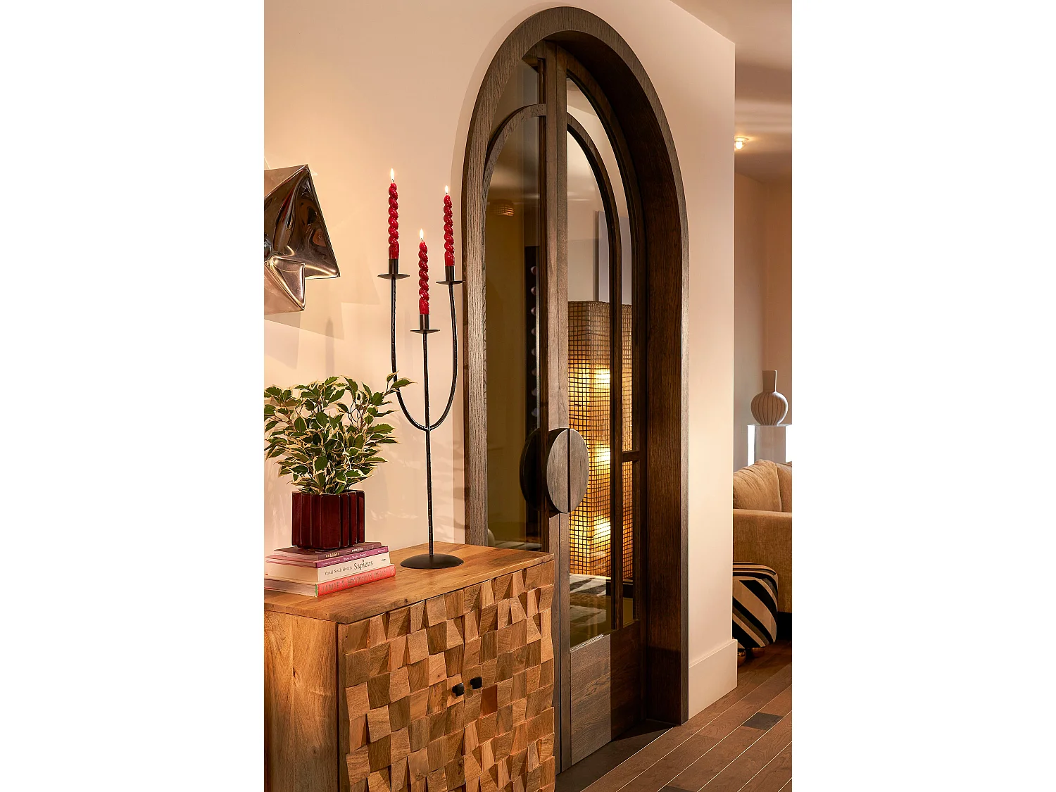 Kandelaar van ijzer - 30 x 15 x 73 - Zwart - KANTAS