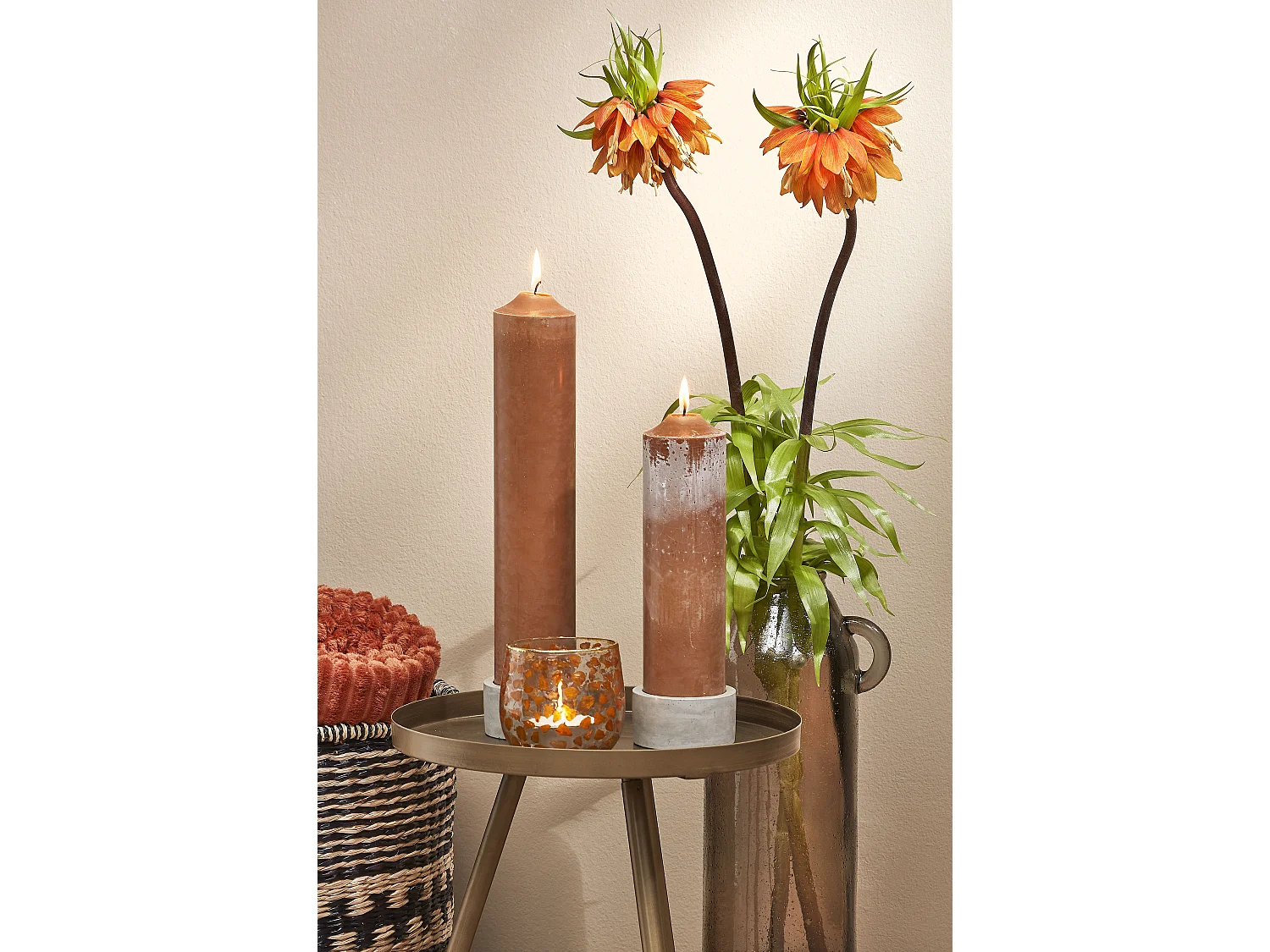 Bougies piliers en stéarine - Ø7 x 25 - Marron clair -