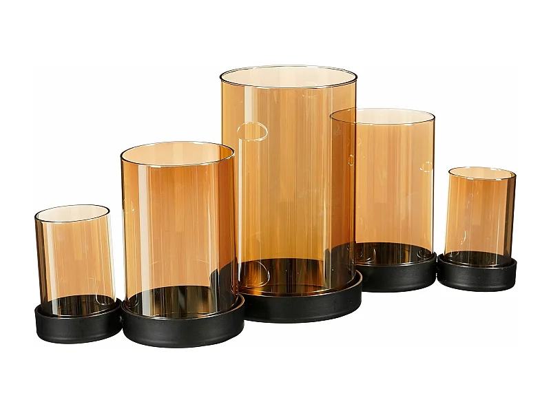 Kandelaar van metaal en glas - 36 x 11.5 x 17.5 - Goud - KRATOS