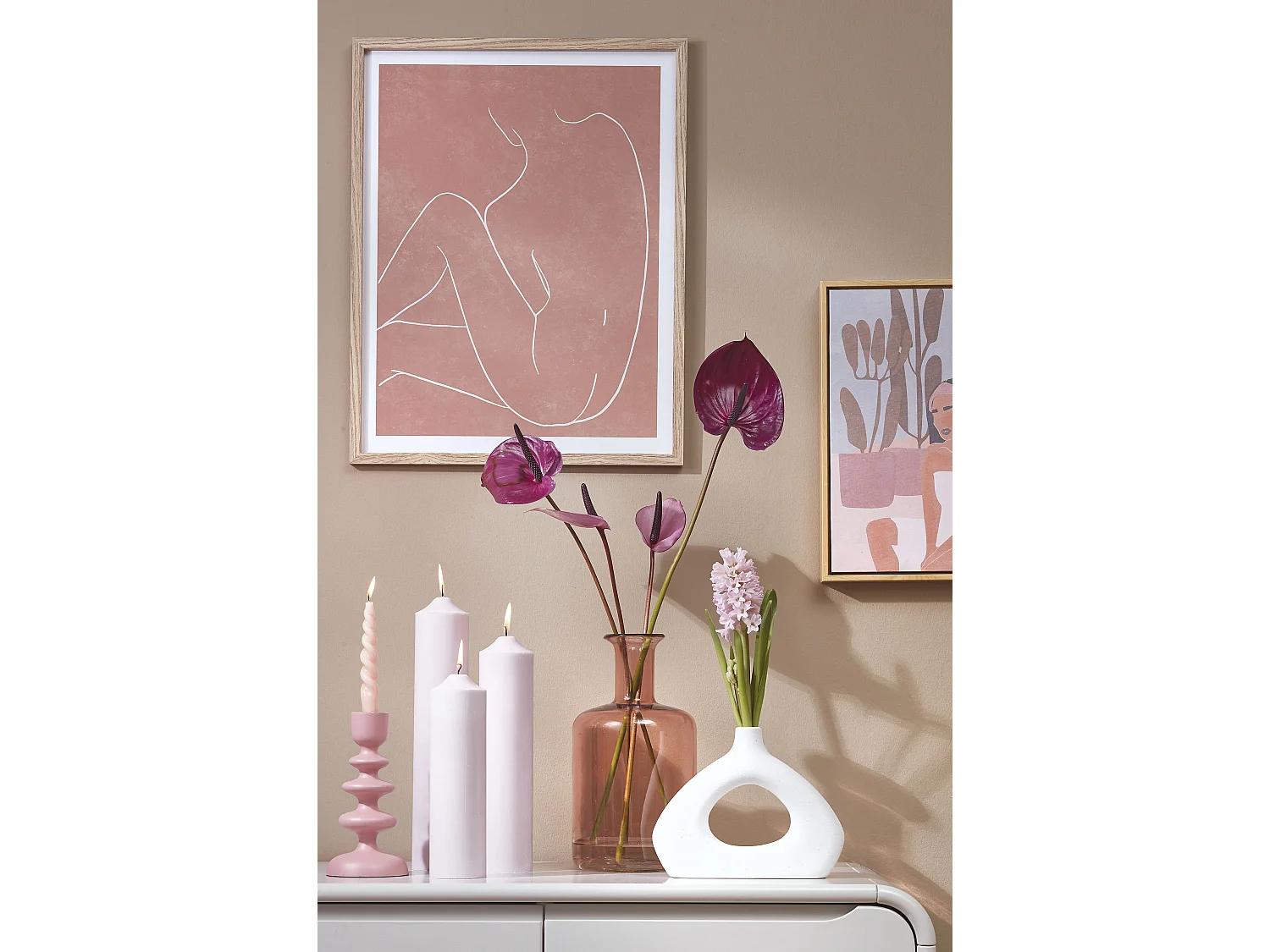 Bougies piliers en stéarine - Ø7 x 30 - Rose -