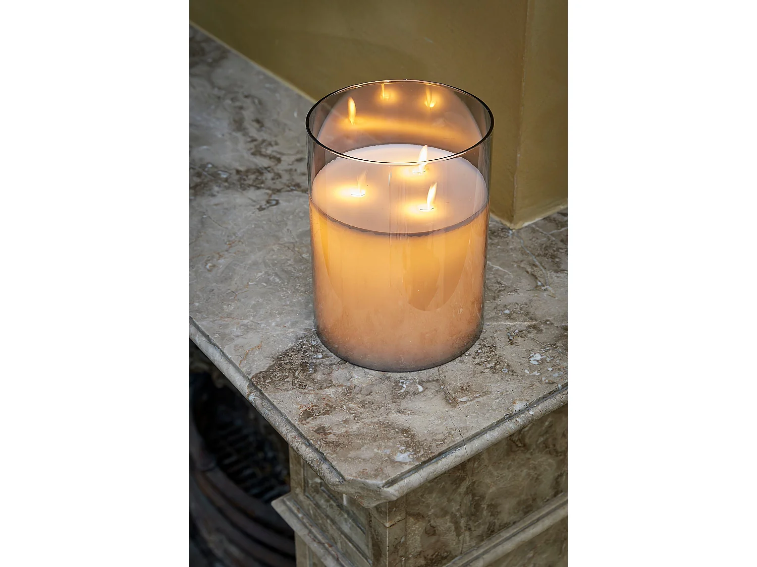 LED kaars van glas en wax - 20 x 15 - Grijs -