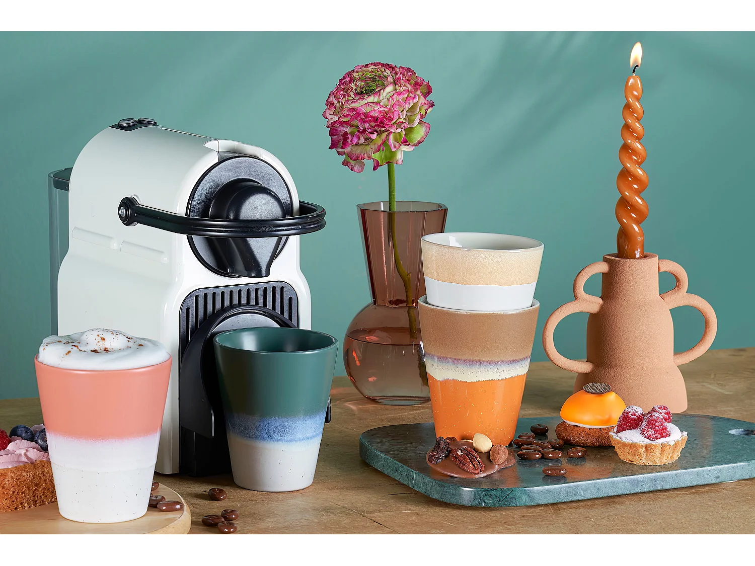 Kandelaar van ijzer - 15,5 x 8,5 x 11,5 - Zalmroze - VARIO