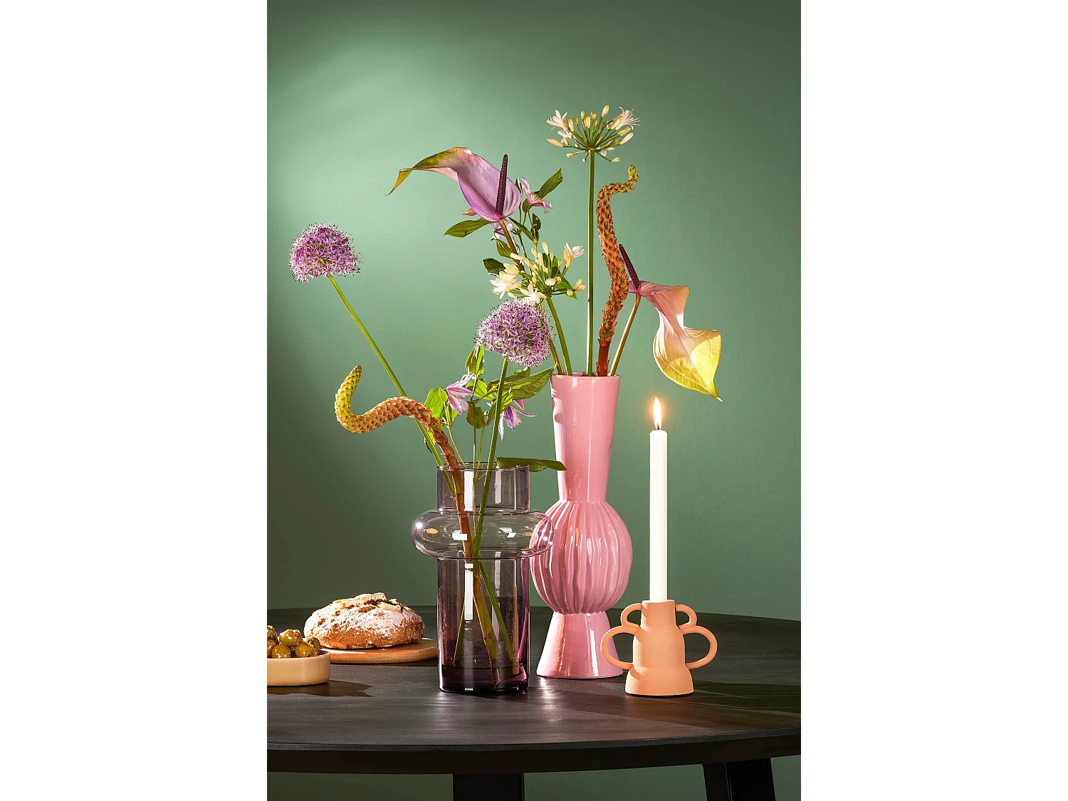 Kandelaar van ijzer - 15,5 x 8,5 x 11,5 - Zalmroze - VARIO