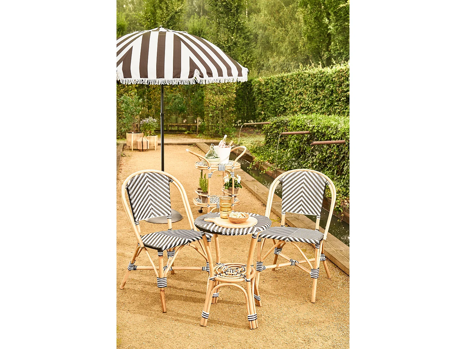 Table de bistrot de jardin en rotin et synthétique - 66 x Ø50 - Noir, blanc - MANDOX