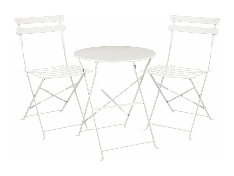 Garten-Bistro-Set aus Metall - 71 x Ø60 / 41 x 49,5 x 84 - Weiß - LAURENCE