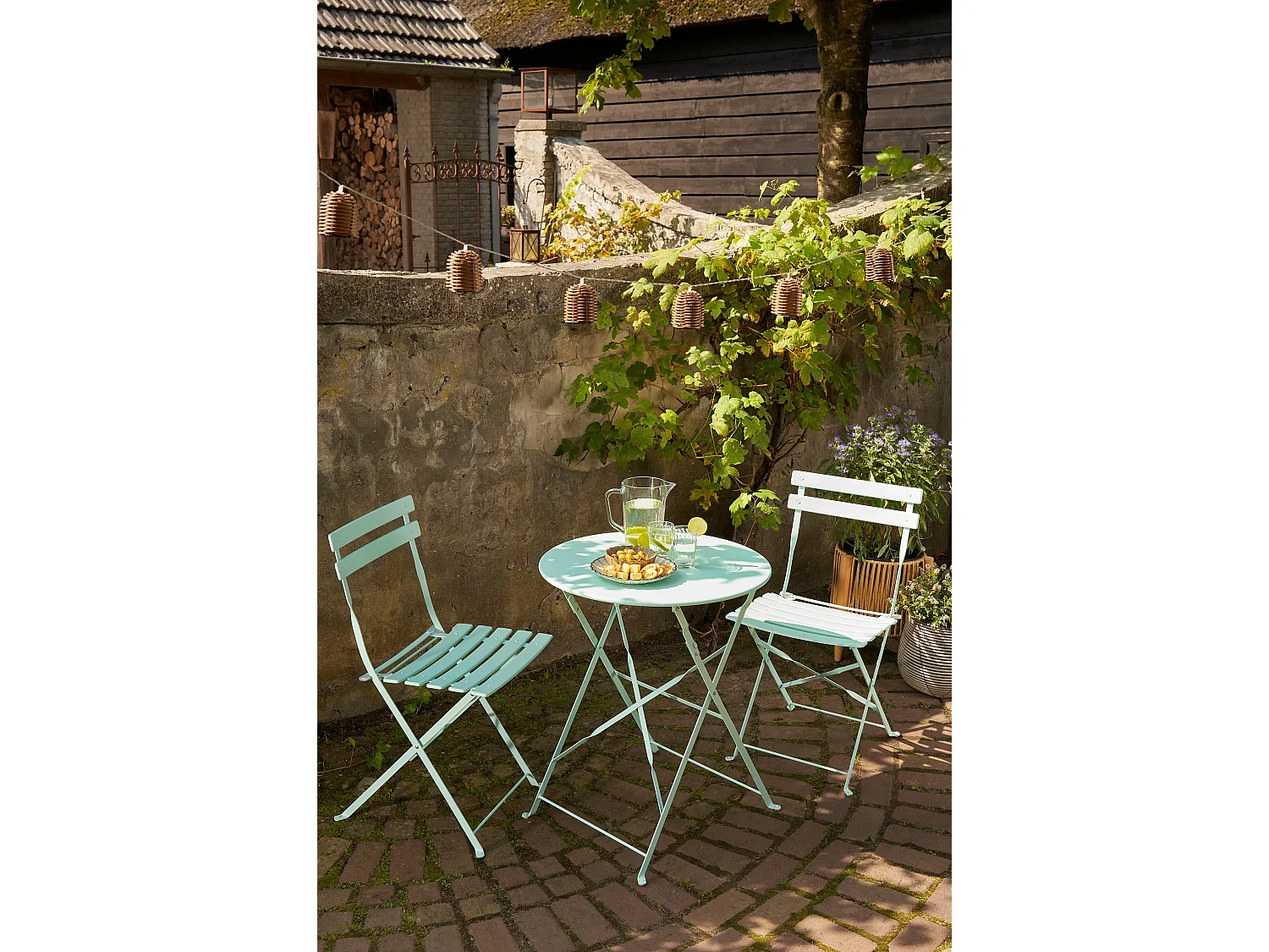 Ensemble de bistrots de jardin en métal - 71 x Ø60 / 41 x 49,5 x 84 - Vert clair - LAURENCE