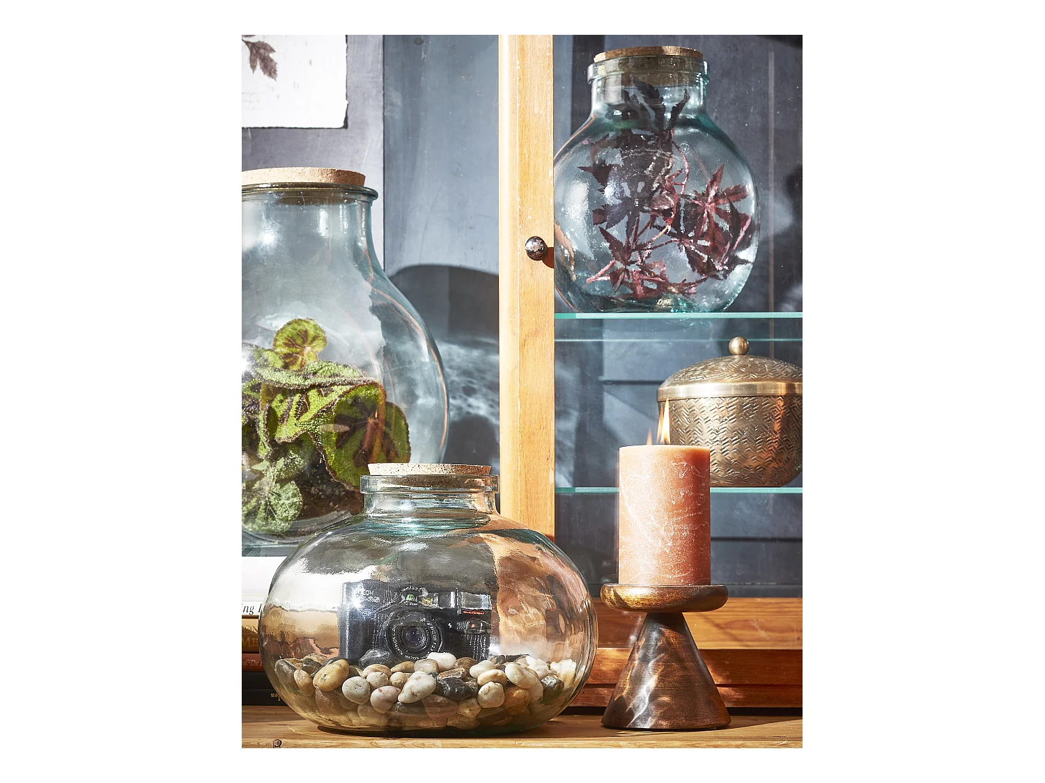 Vase en verre recyclé et liège - Ø29 x 23 - Transparent - OLLY