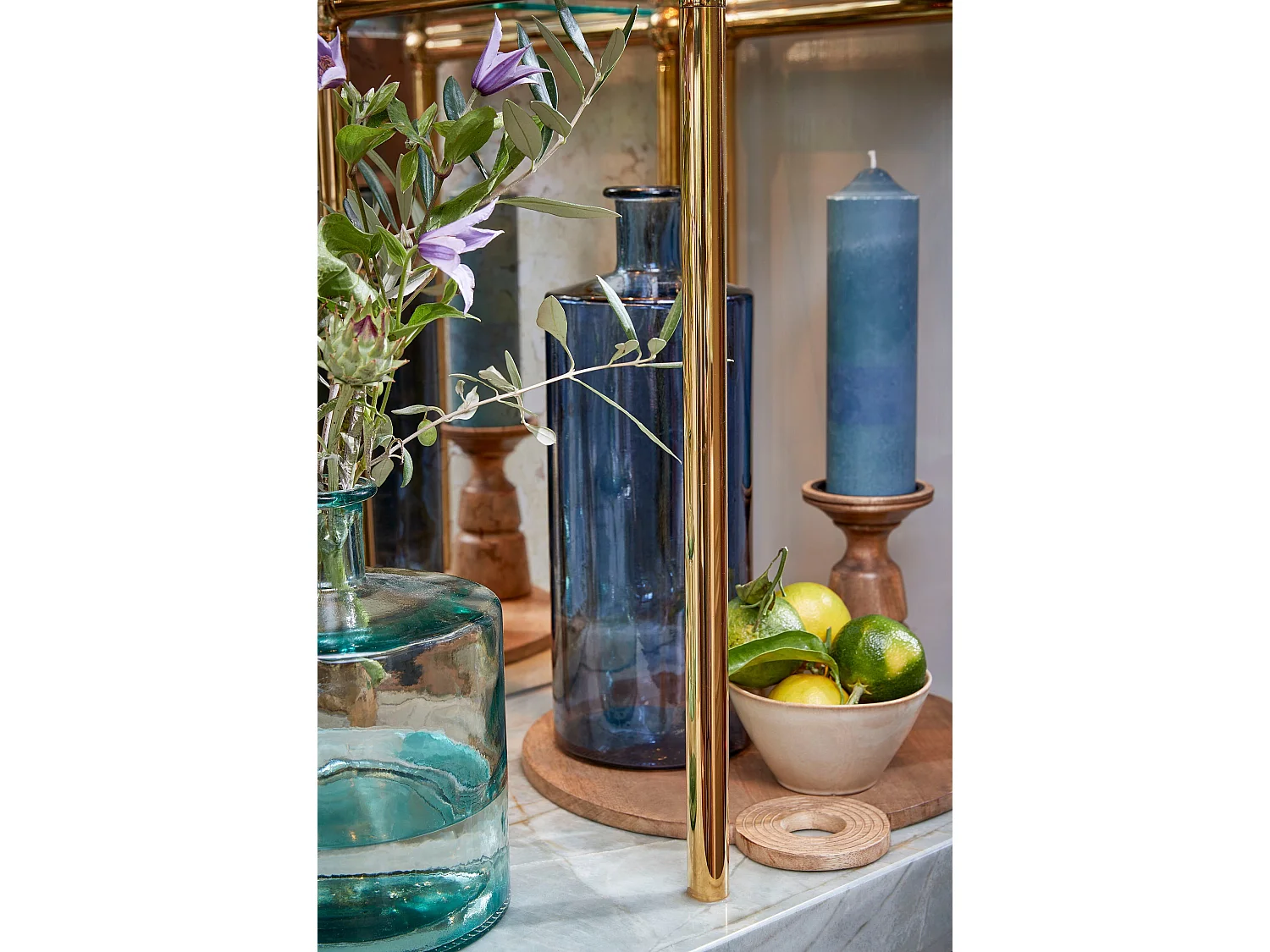 Decoratieve fles van gerecycled glas - 40 x Ø15 - Blauw - GUAN