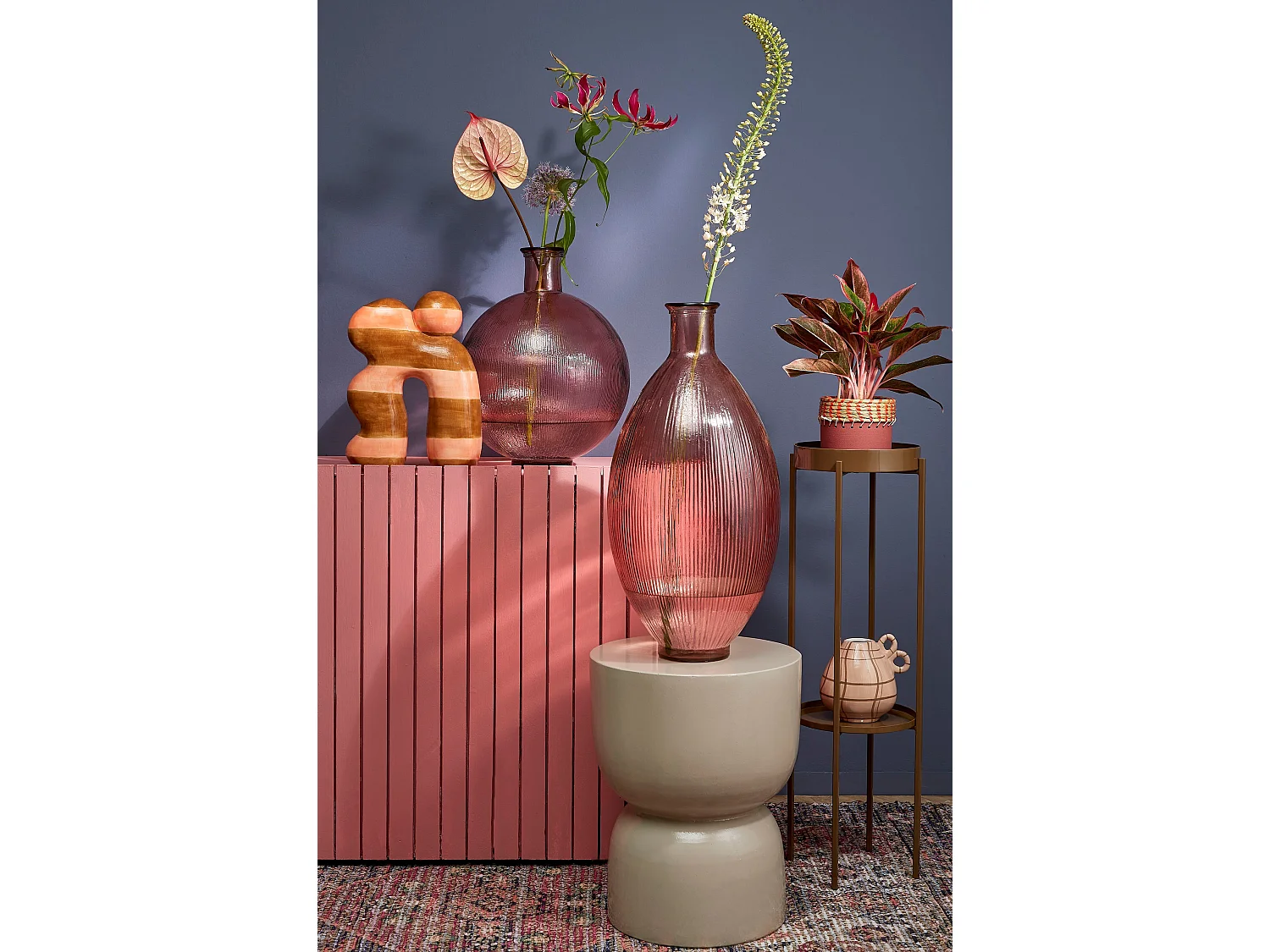 Bouteille décorative en verre recyclé - 59 x 29 - Rose clair - FIRENZA