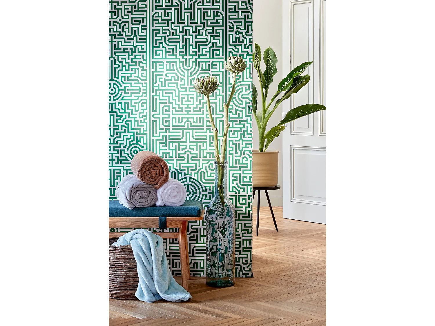 Bouteille décorative en verre recyclé - Ø21 x 100 - Bleu clair - RIOJA