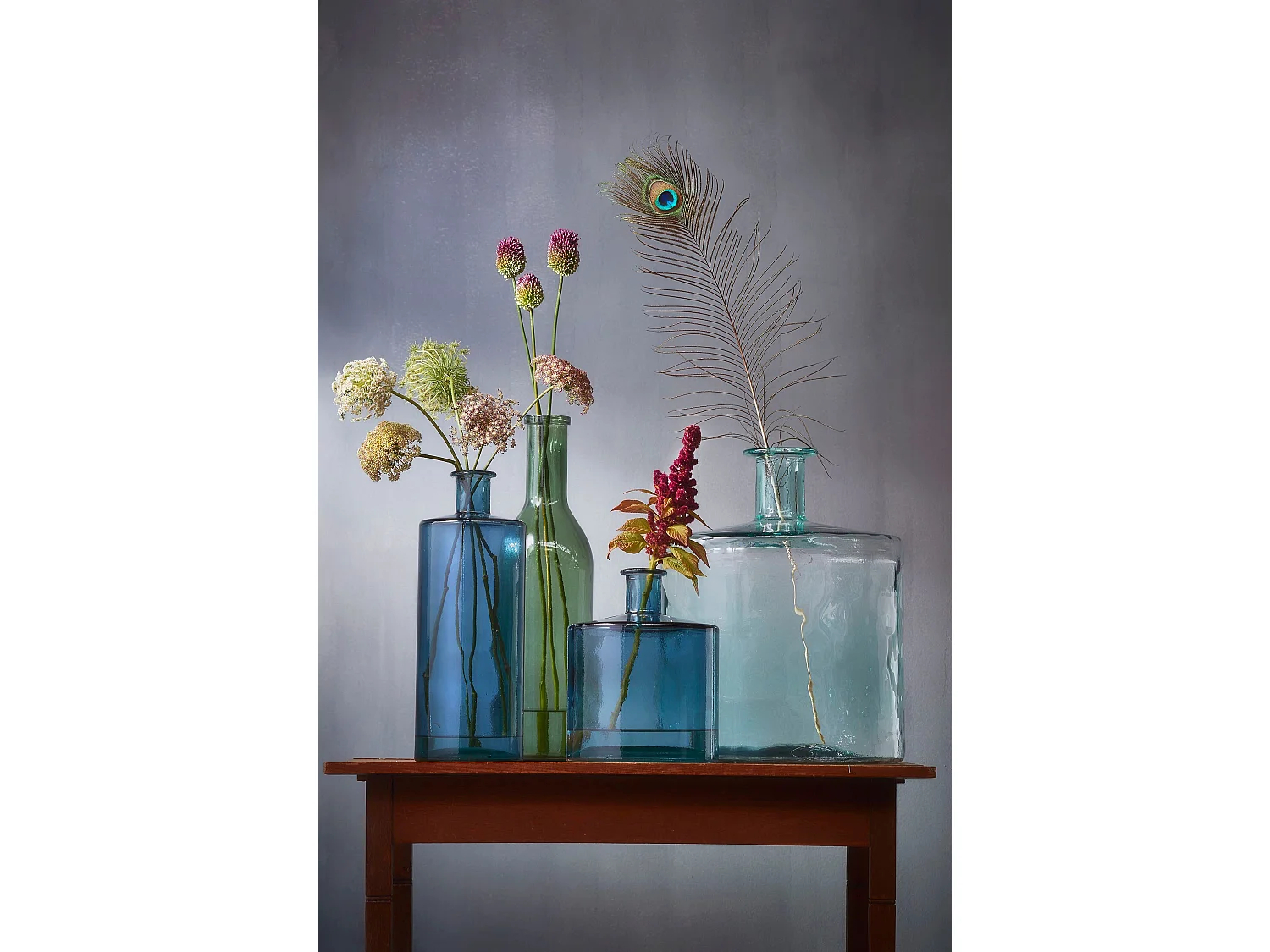 Decoratieve fles van gerecycled glas - 26 x Ø21 - Blauw - GUAN