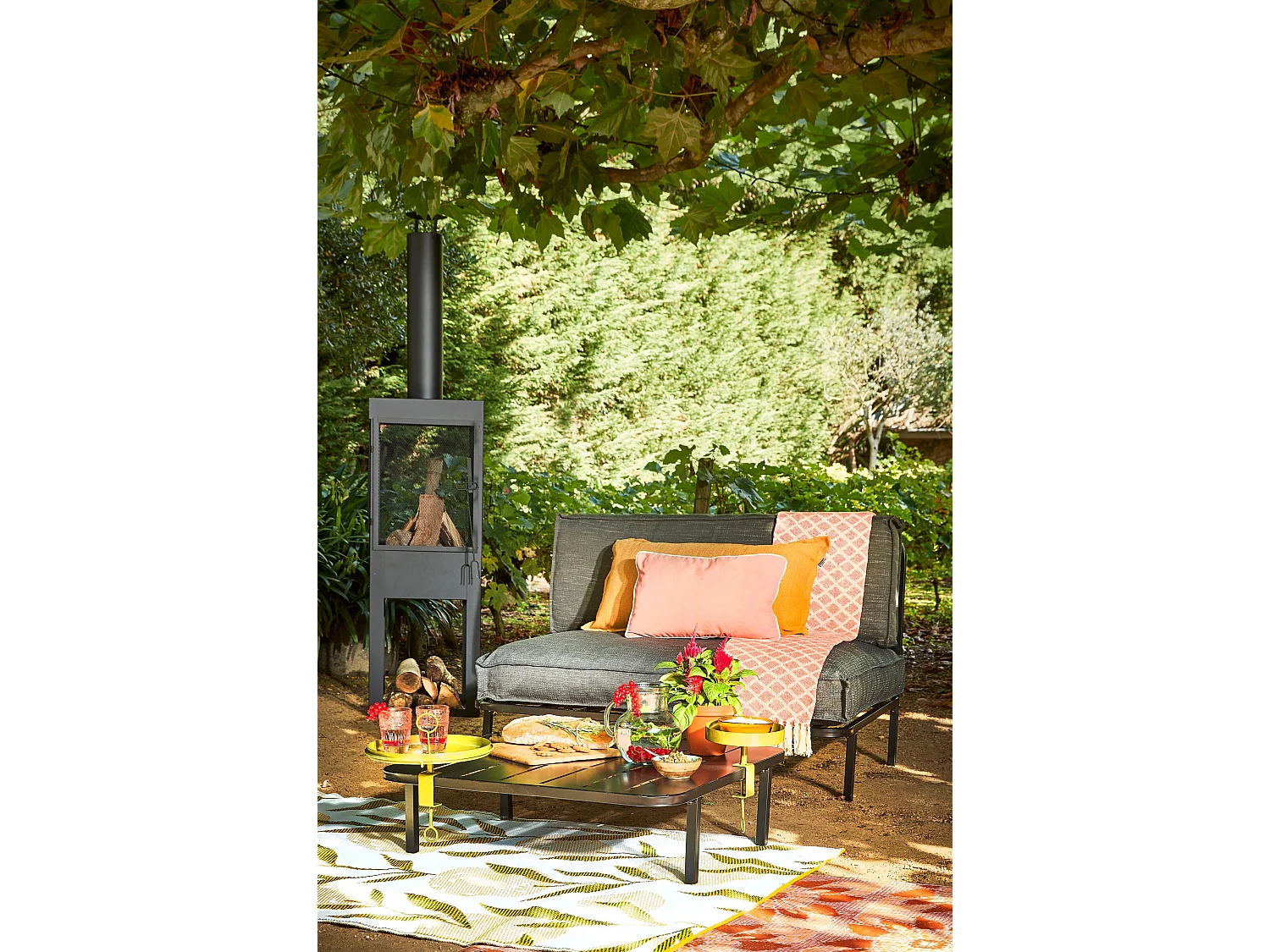 Table de jardin en métal - 80 x 80 x 23 - Noir - CELO