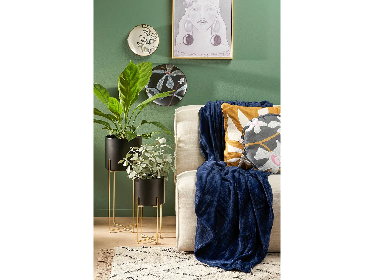 Plaid  en polyester - 180 x 130 - Bleu foncé - FAMKE