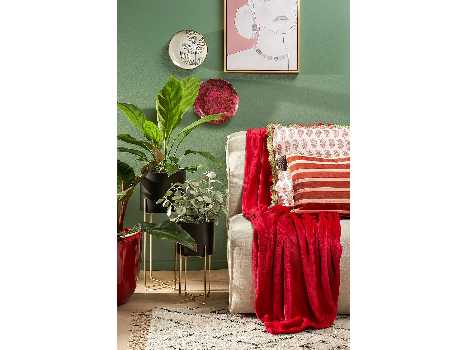 Plaid  en polyester - 180 x 130 - Rouge - FAMKE