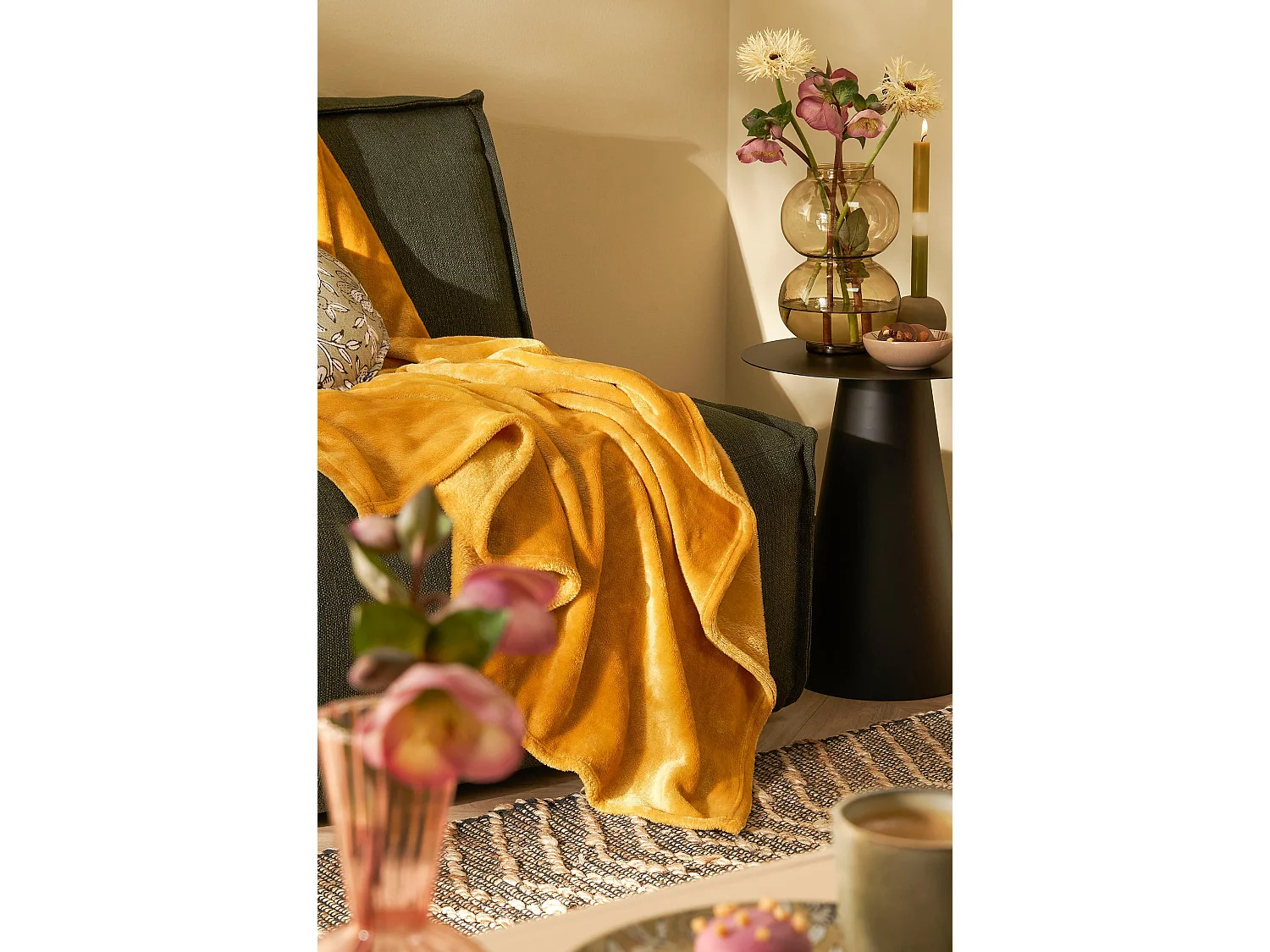 Plaid  en polyester - 180 x 130 - Jaune - FAMKE