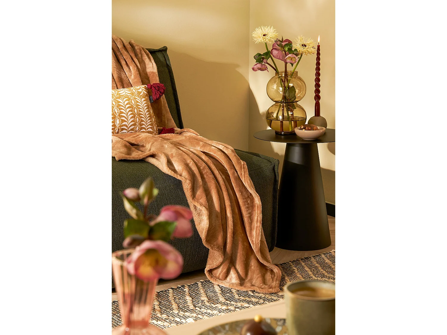 Plaid  en polyester - 180 x 130 - Marron clair - FAMKE