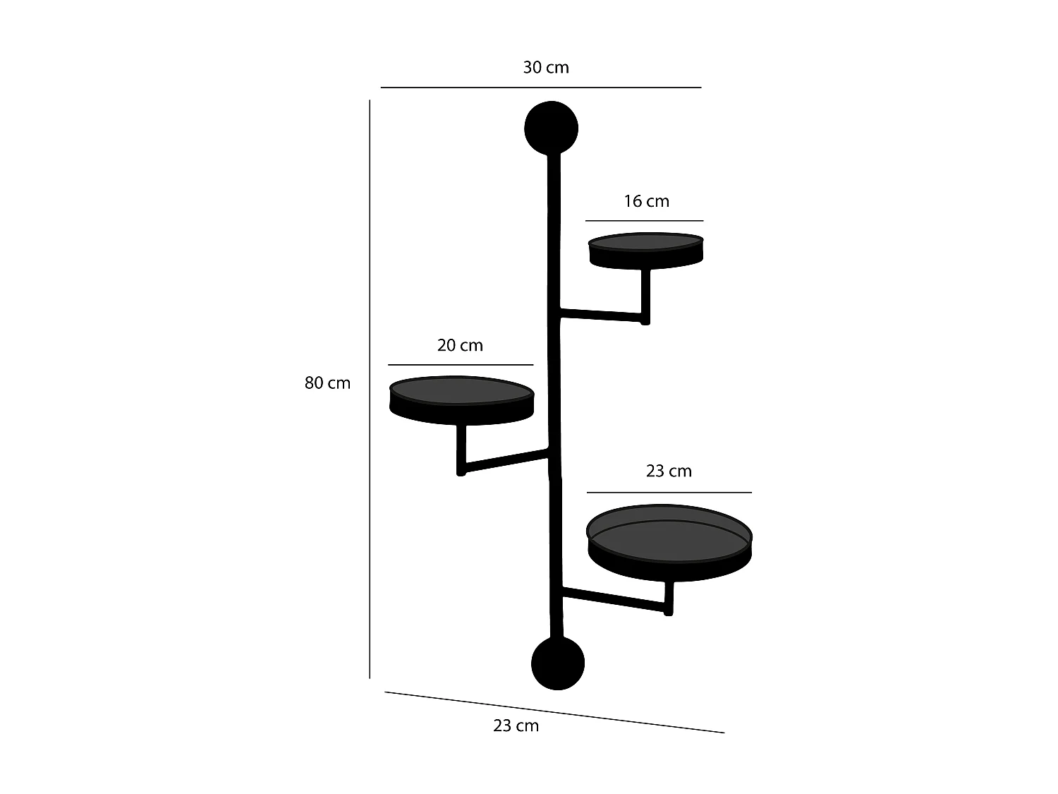 Wandrek van ijzer - 30 x 23 x 80 - Zwart - PERRY