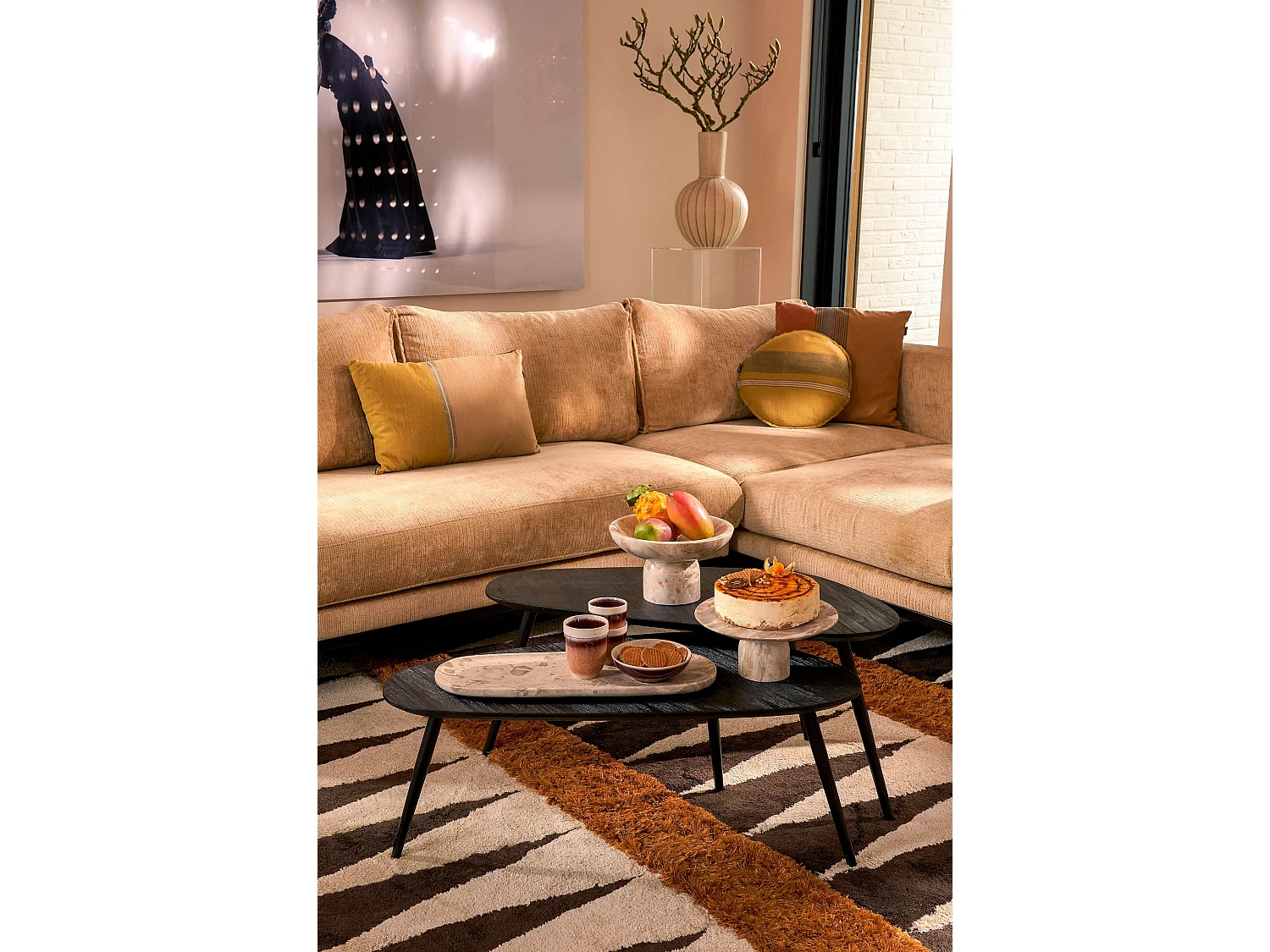 Taartplateau van marmer - 11 x Ø25 - Beige - FINNOS