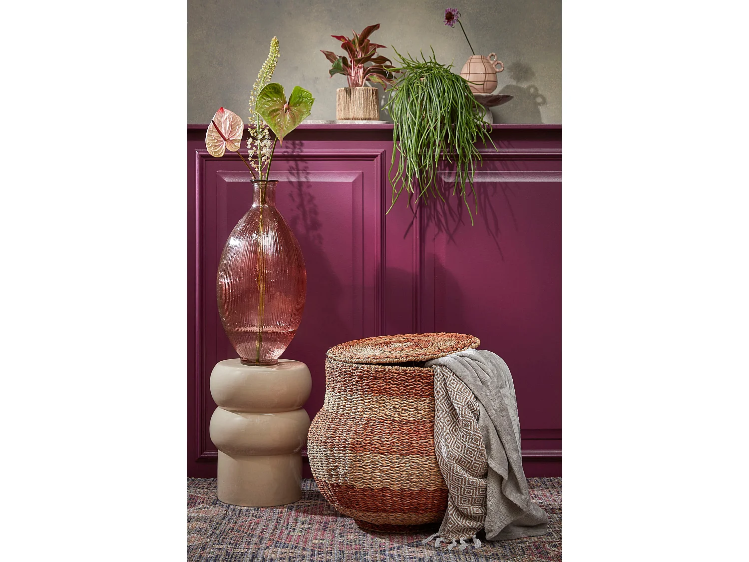 Panier de rangement en jonc de mer - 48 x 55 - Orange - TACOMA