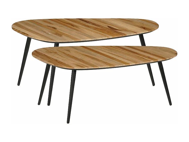 Bijzettafel set van gerecycled hout en mdf en metaal - 84 x 39 x 39 / 84 x 39 x 34.5 - Bruin - JAILEY