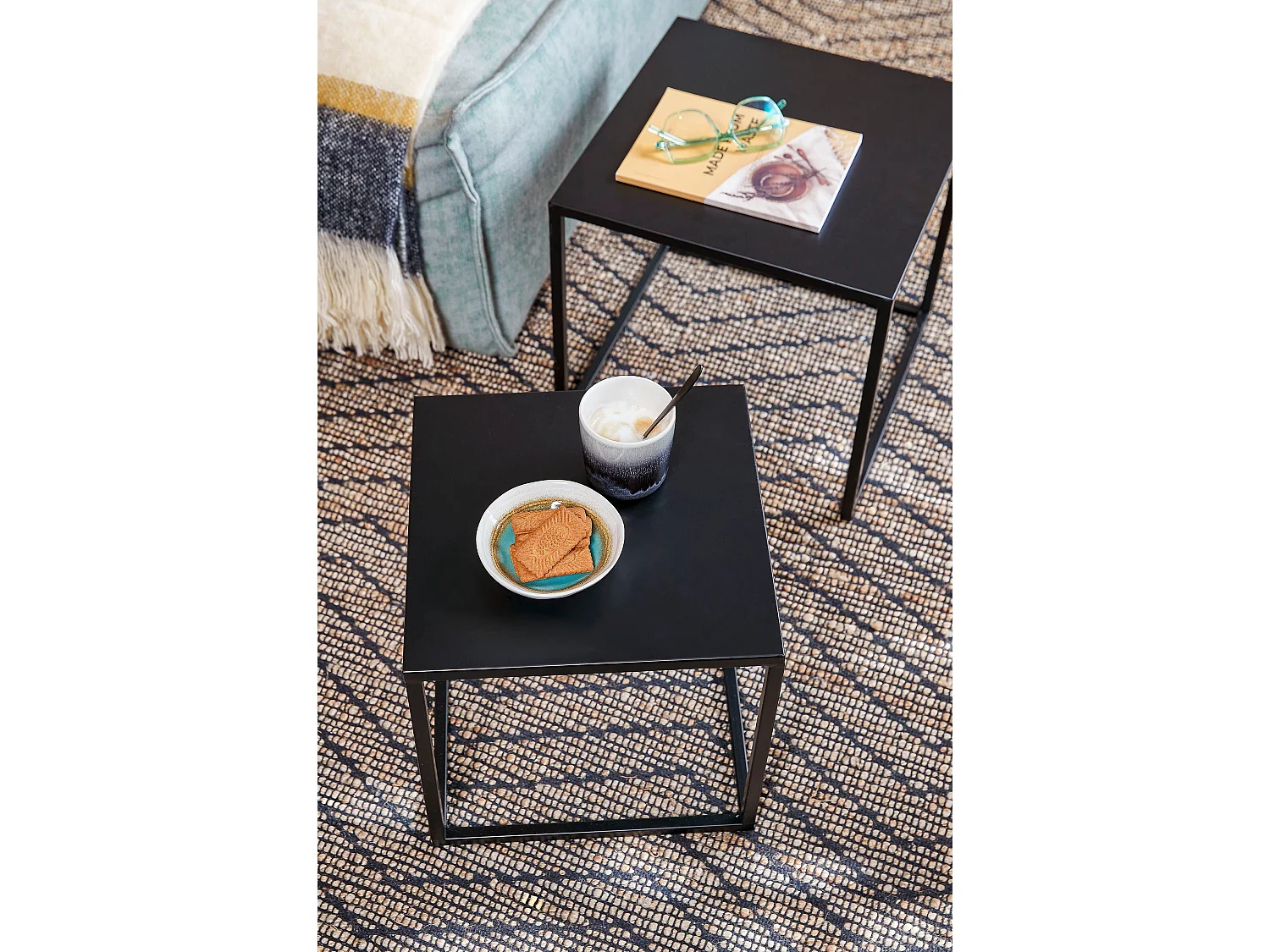 Lote de mesa auxiliar de Metal - 30 x 30 x 29 / 35 x 35 x 33 - Negro - GOA