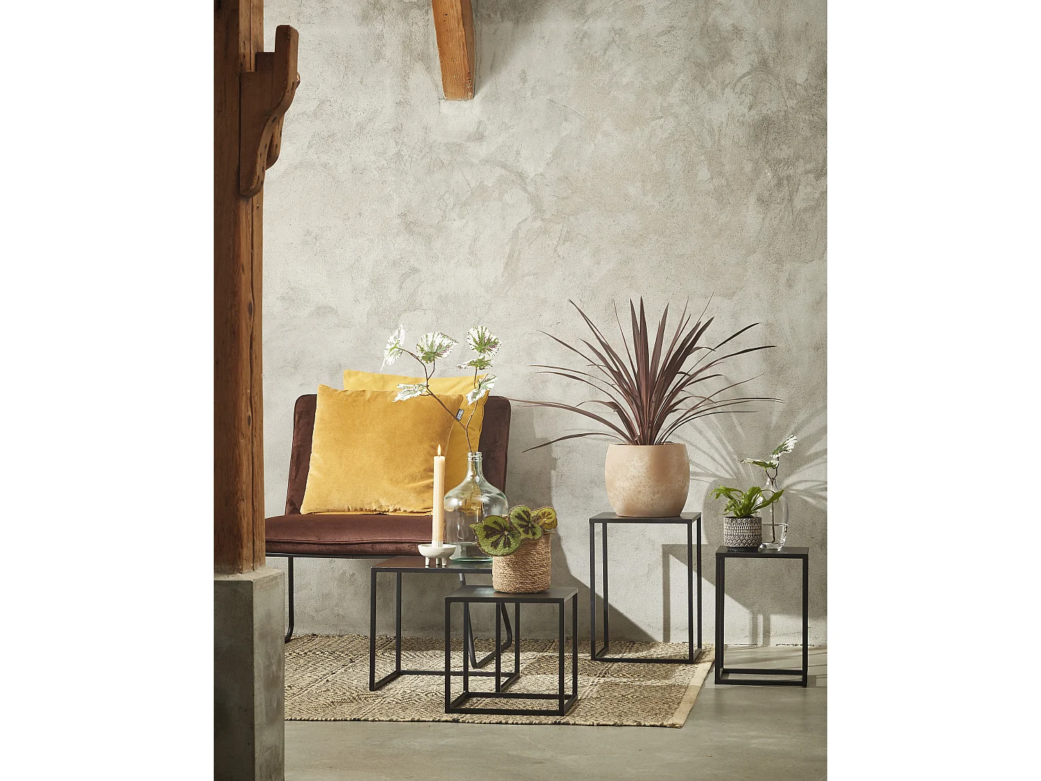 Lot de table d'appoint en métal - 30 x 30 x 29 / 35 x 35 x 33 - Noir - GOA