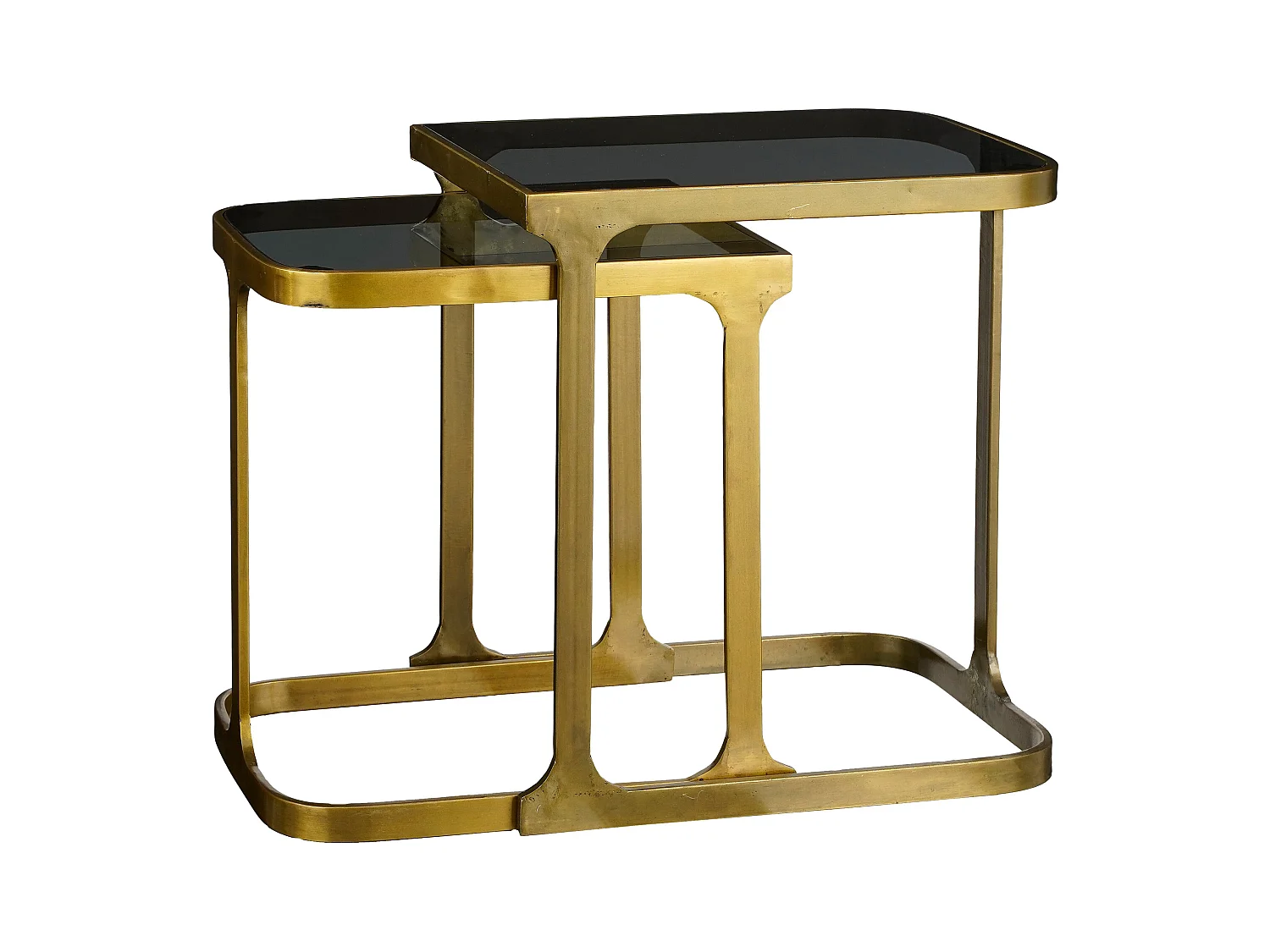 Bijzettafel set van ijzer en glas - 48 x 37 x 52 - Goud - KEVIN