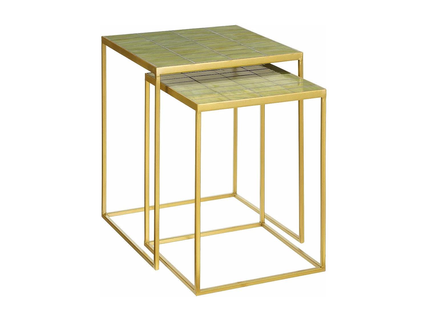 Lot de table d'appoint en métal et verre - 38 x 38 x 48 / 32 x 32 x 43 - Vert - AARON