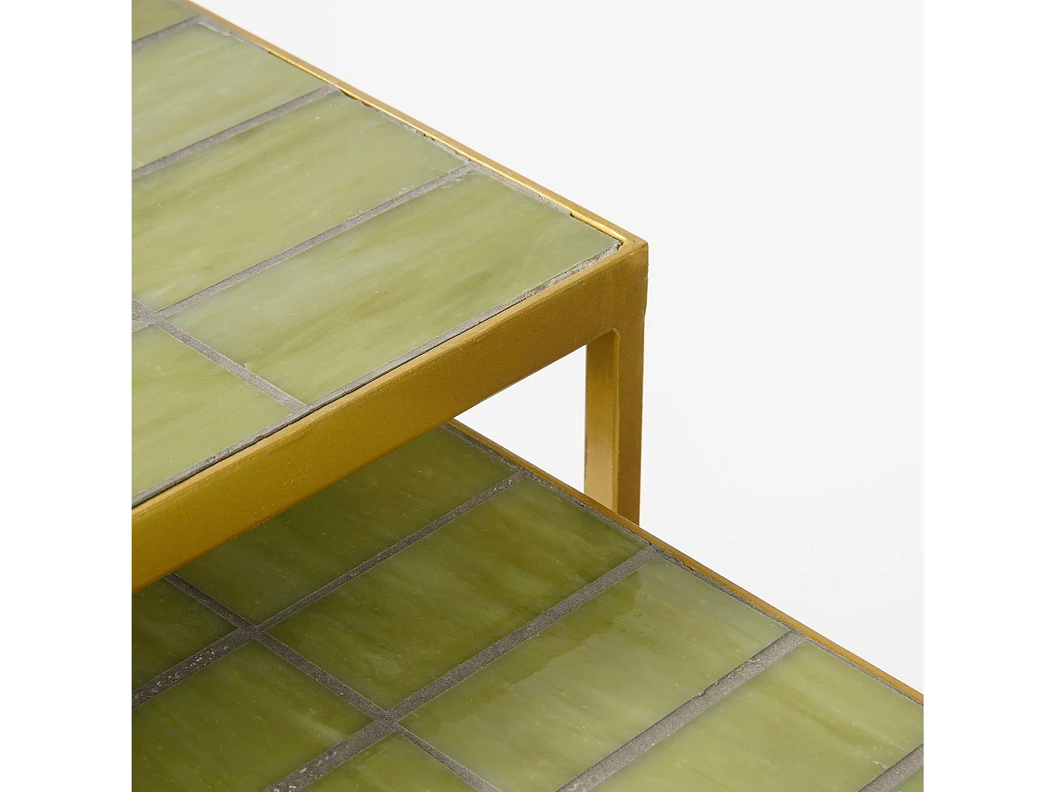 Lot de table d'appoint en métal et verre - 38 x 38 x 48 / 32 x 32 x 43 - Vert - AARON