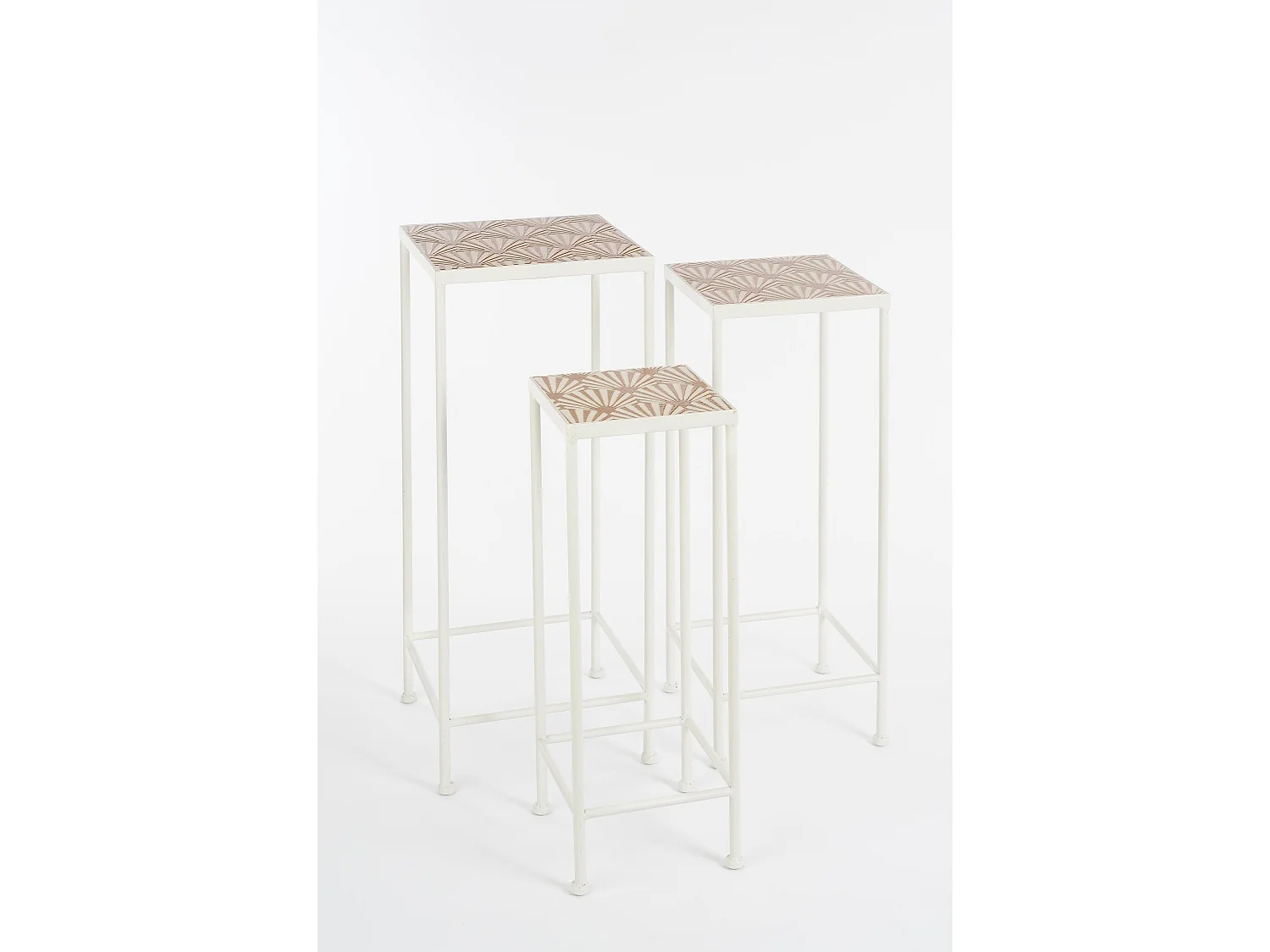 Beistelltisch-Set aus Metall und Ziegel - 28 x 28 x 67 / 24 x 24 x 61 / 20 x 20 x 55 - Braun, weiß - ODILE
