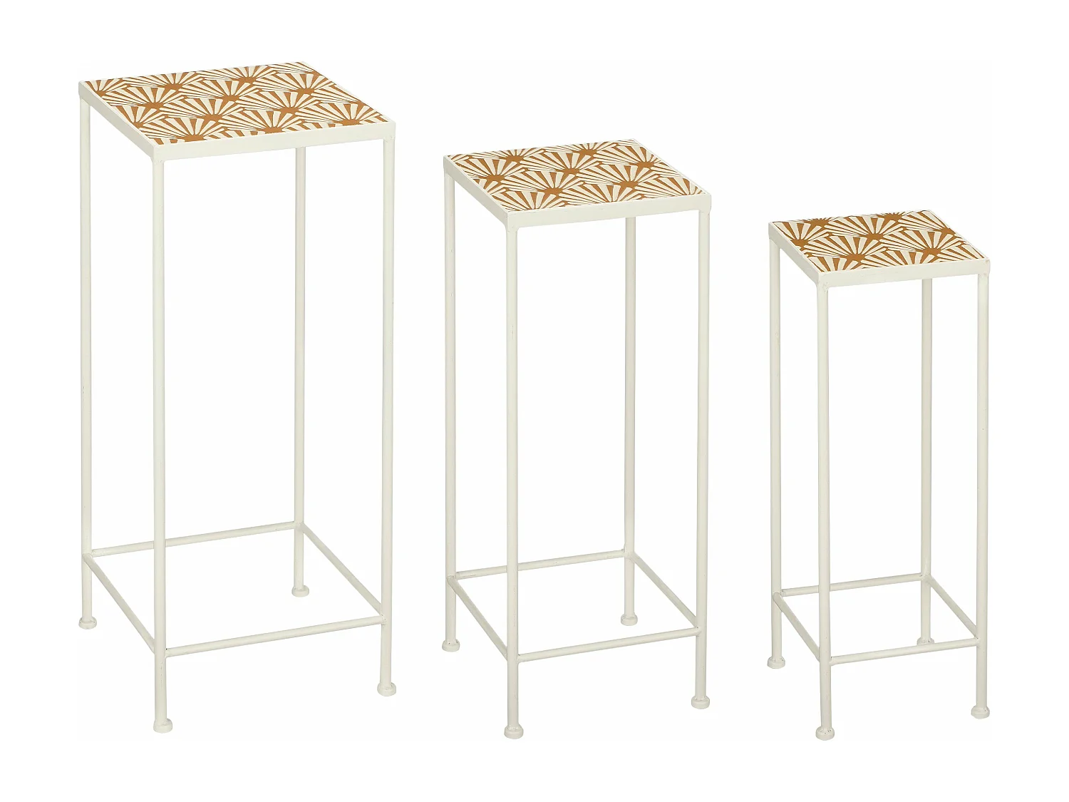 Lot de table d'appoint en métal et tuile - 28 x 28 x 67 / 24 x 24 x 61 / 20 x 20 x 55 - Marron, blanc - ODILE