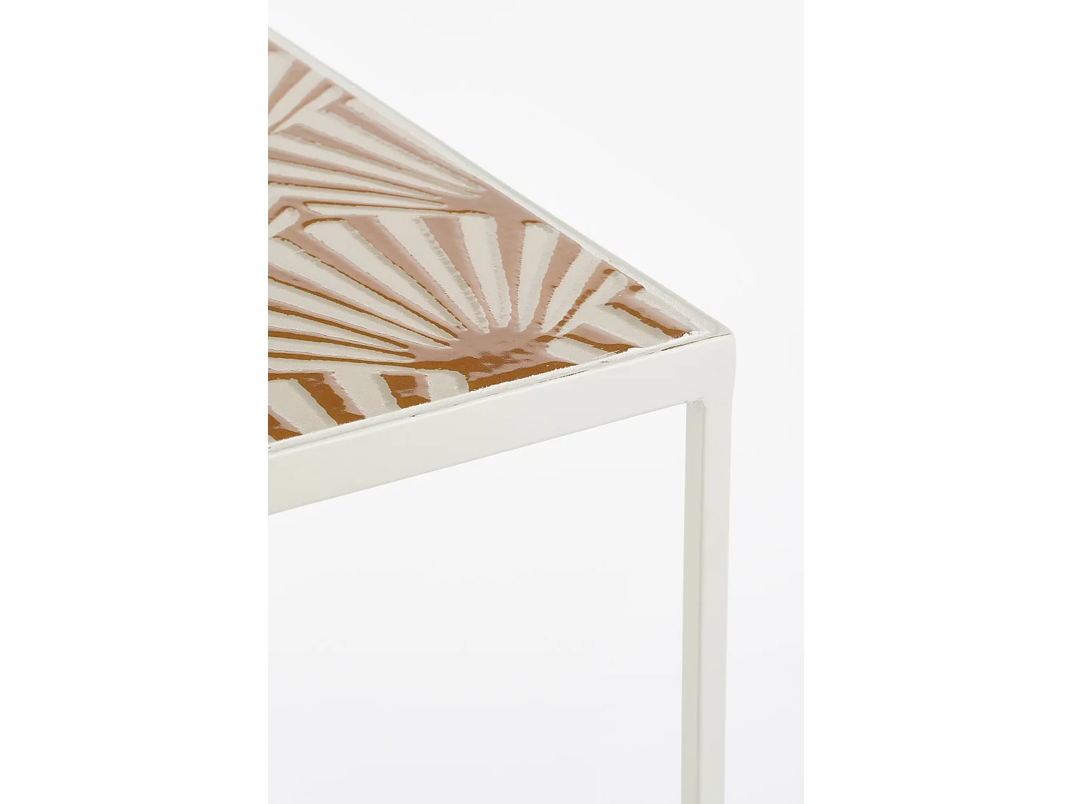 Lot de table d'appoint en métal et tuile - 28 x 28 x 67 / 24 x 24 x 61 / 20 x 20 x 55 - Marron, blanc - ODILE