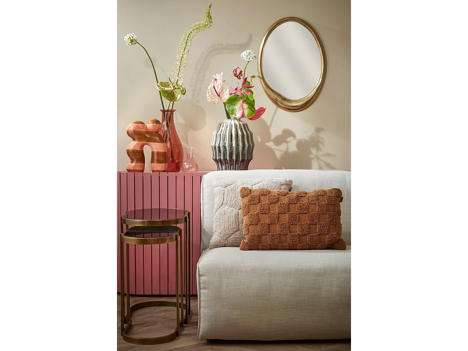 Bijzettafel set van ijzer en glas - 54 x 34 x 56 - Goud - KEVIN