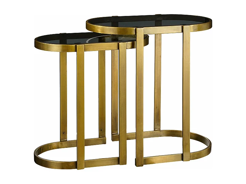 Bijzettafel set van ijzer en glas - 54 x 34 x 56 - Goud - KEVIN