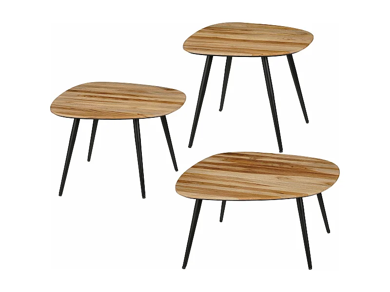 Lot de table d'appoint en bois recyclé et mdf et métal - 62 x 52 x 34 / 54 x 44 x 44 / 49 x 41 x 39 - Marron - JAILEY
