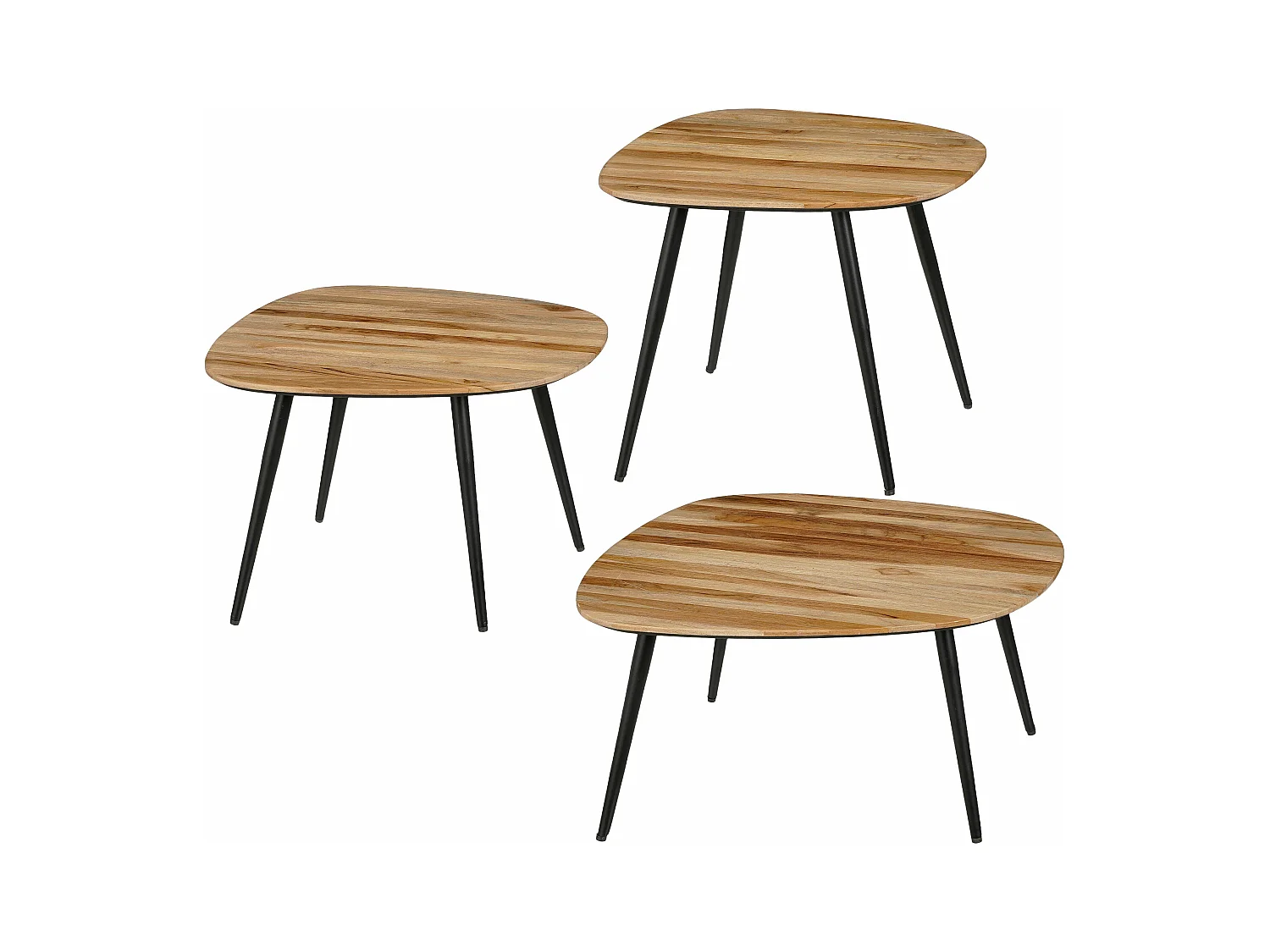 Bijzettafel set van gerecycled hout en mdf en metaal - 62 x 52 x 34 / 54 x 44 x 44 / 49 x 41 x 39 - Bruin - JAILEY