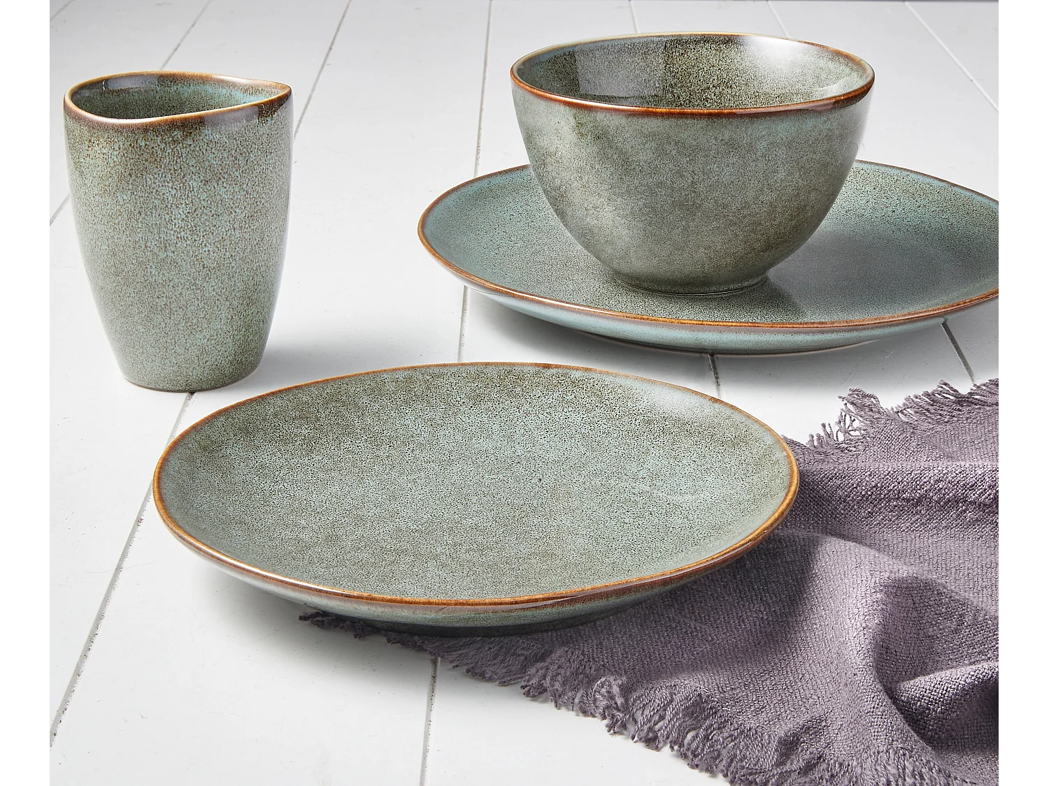 Service complet en céramique - Ø26 / Ø20,5 / Ø15 x 8 / Ø8 x 10,5 - Vert - TABO