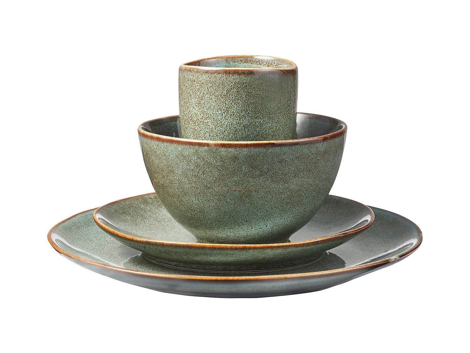 Servies set van keramiek - Ø26 / Ø20,5 / Ø15 x 8 / Ø8 x 10,5 - Groen - TABO