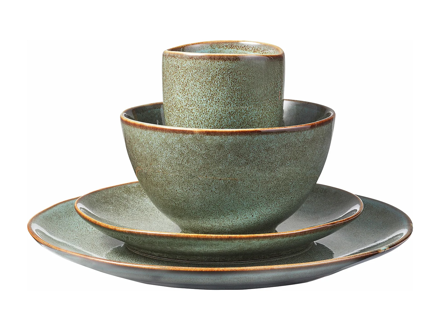 Servies set van keramiek - Ø26 / Ø20,5 / Ø15 x 8 / Ø8 x 10,5 - Groen - TABO