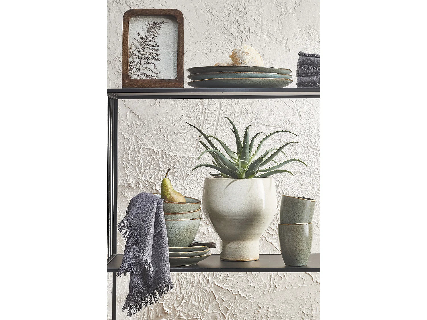 Servies set van keramiek - Ø26 / Ø20,5 / Ø15 x 8 / Ø8 x 10,5 - Groen - TABO