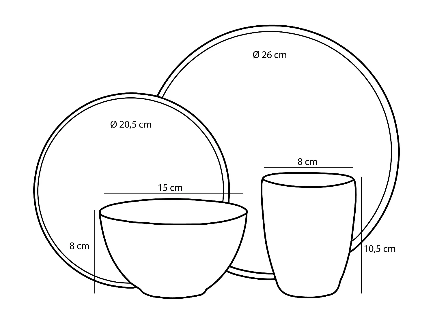 Servies set van keramiek - Ø26 / Ø20,5 / Ø15 x 8 / Ø8 x 10,5 - Grijs - TABO
