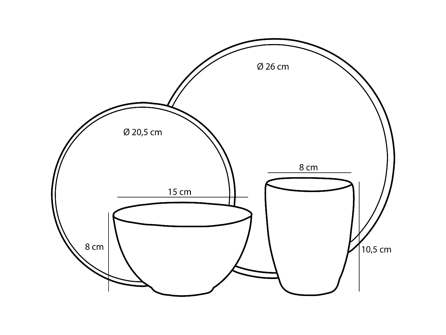 Service complet en céramique - Ø26 / Ø20,5 / Ø15 x 8 / Ø8 x 10,5 - Noir - TABO