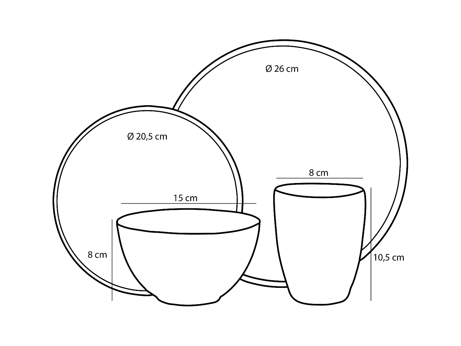 Service complet en céramique - Ø26 / Ø20,5 / Ø15 x 8 / Ø8 x 10,5 - Noir - TABO