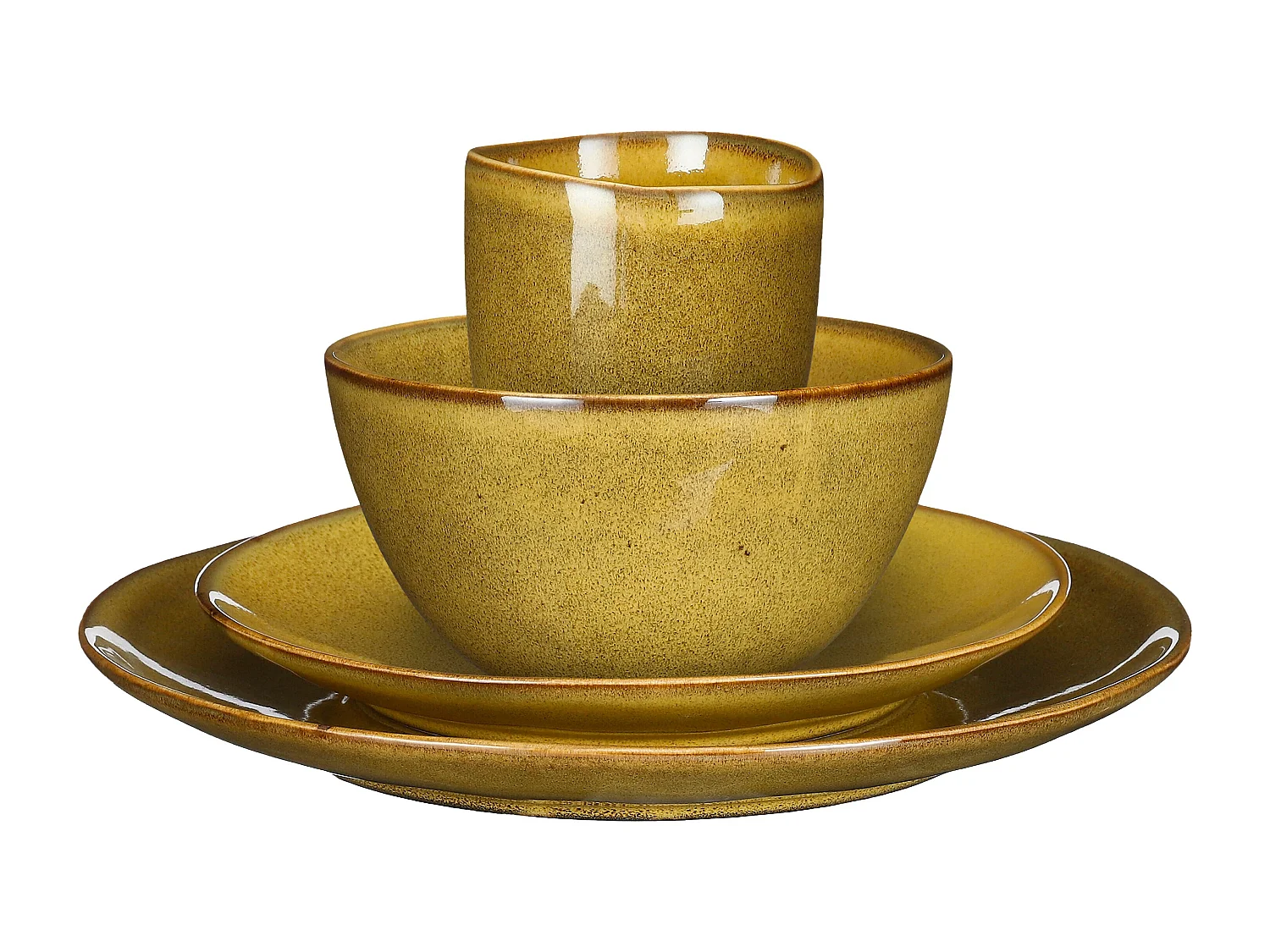 Service complet en céramique - Ø26 / Ø20,5 / Ø15 x 8 / Ø8 x 10,5 - Ocre - TABO