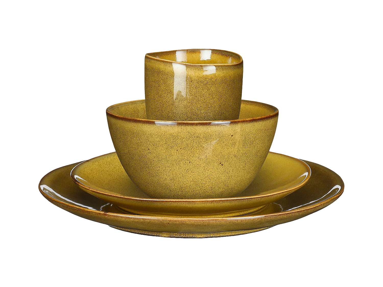 Service complet en céramique - Ø26 / Ø20,5 / Ø15 x 8 / Ø8 x 10,5 - Ocre - TABO