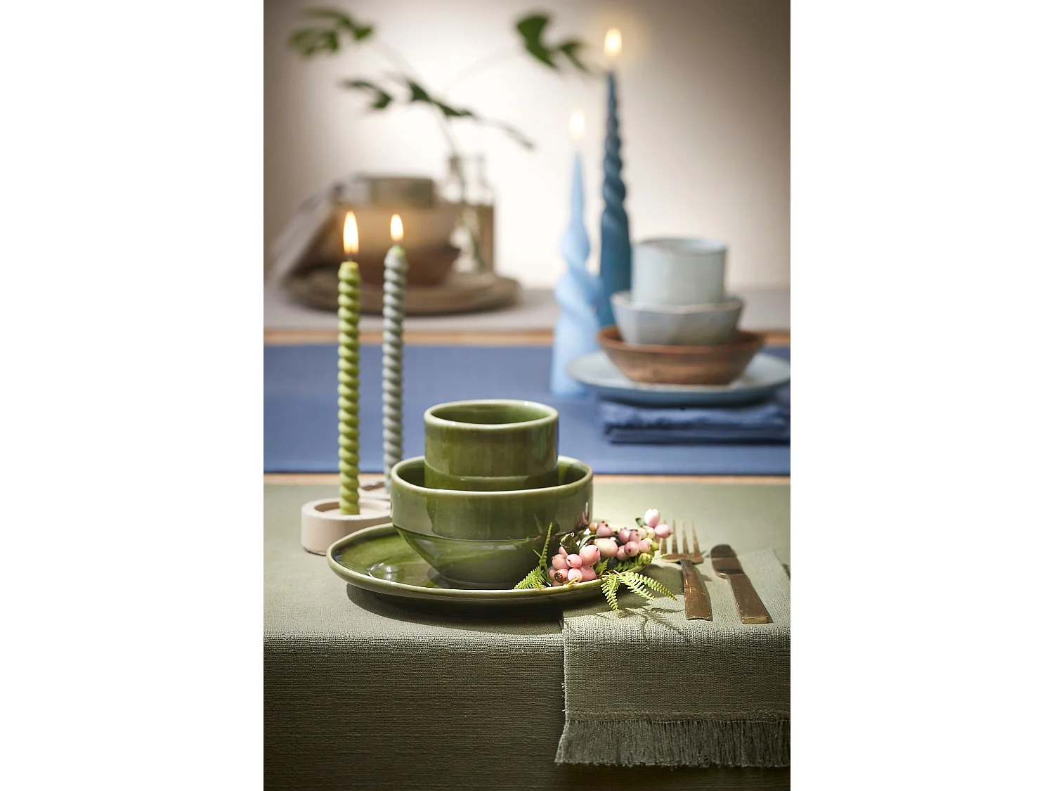 Chemin de table en coton - 180 x 45 - Vert - XAVIE