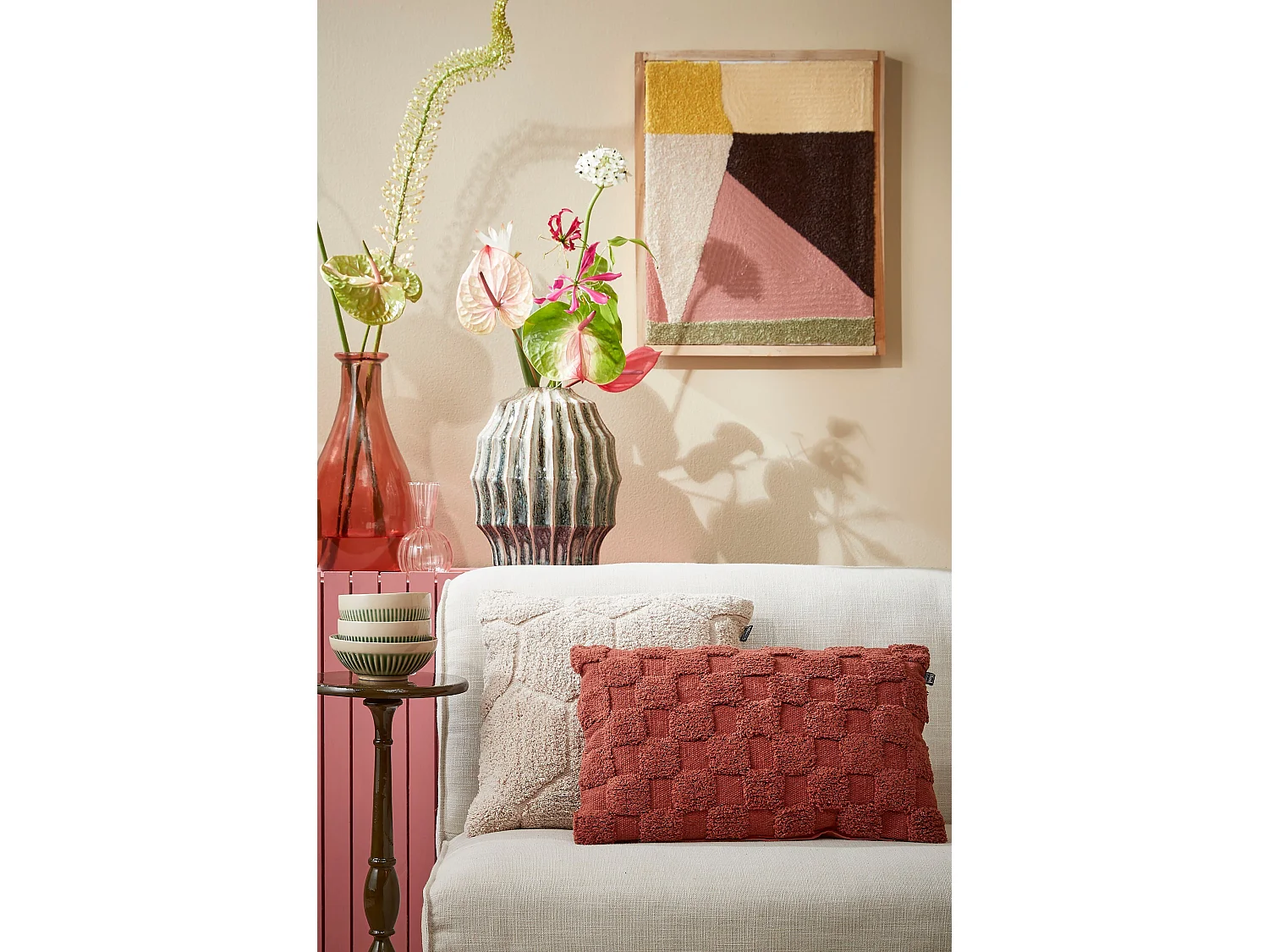 Decoration murale en coton - 59 x 45 x 5 - Rose clair -