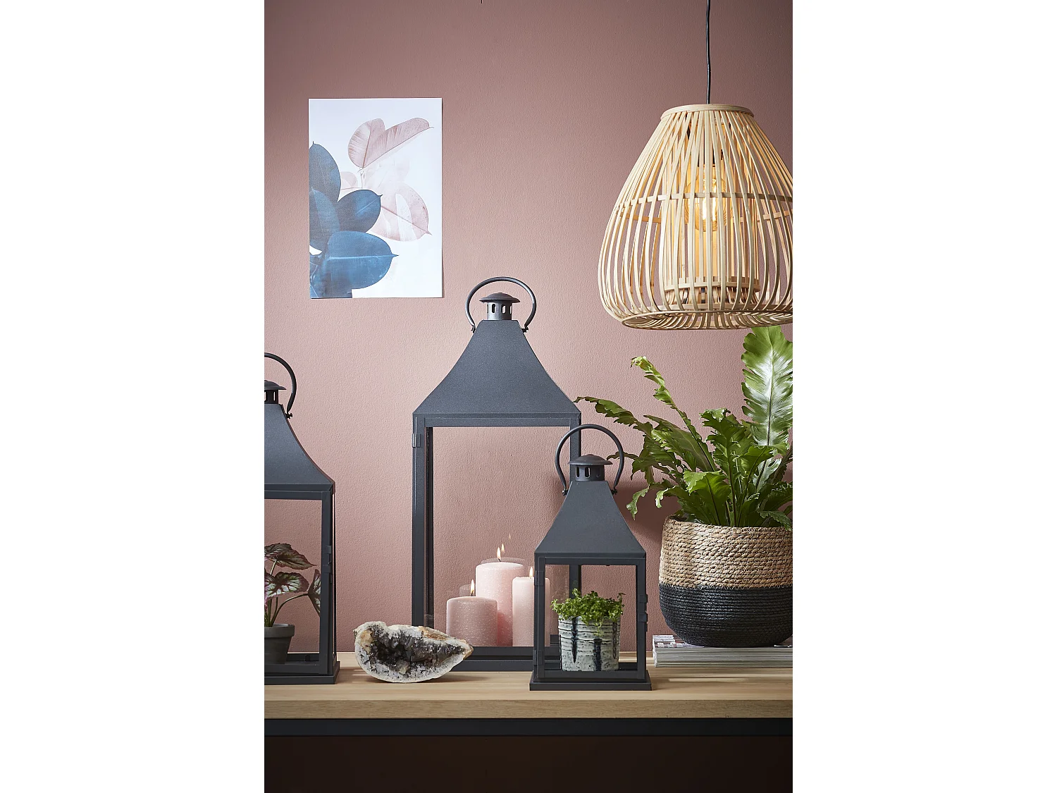 Ensemble de panier a plantes en jonc de mer et plastique - Ø26 x 24 - Noir, marron clair - JORCK