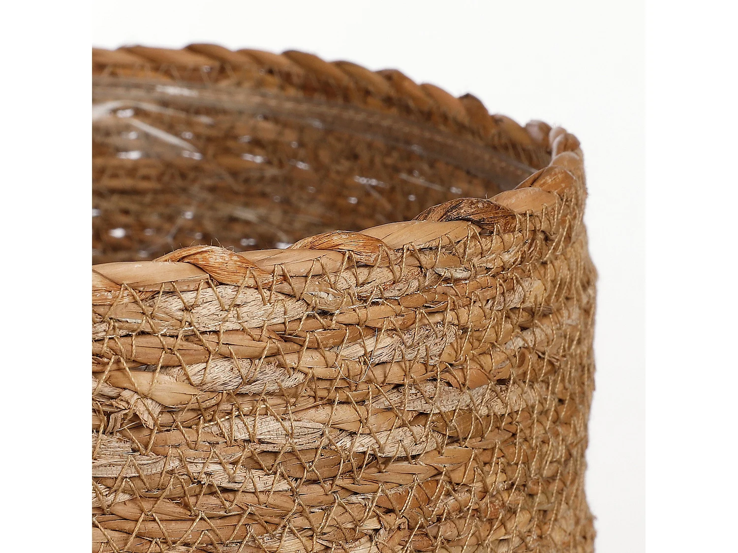 Ensemble de panier a plantes en jonc de mer et plastique - Ø12 x 12 / Ø14 x 14 / Ø16 x 16 - Marron clair - ATLANTIC